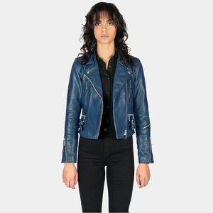 Defector - Straight Out Of Hell Blue Leather Jacket size Small